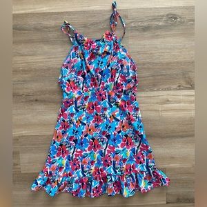 BOOHOO PETITE FLORAL TIE STRAP FRILL DETAIL SUNDRESS